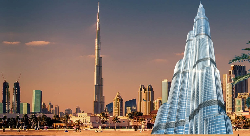 Dubai özel şehir turu kapsamında görülen Burj Khalifa ve çevresi Dubai Downtown panoramik görünümü.