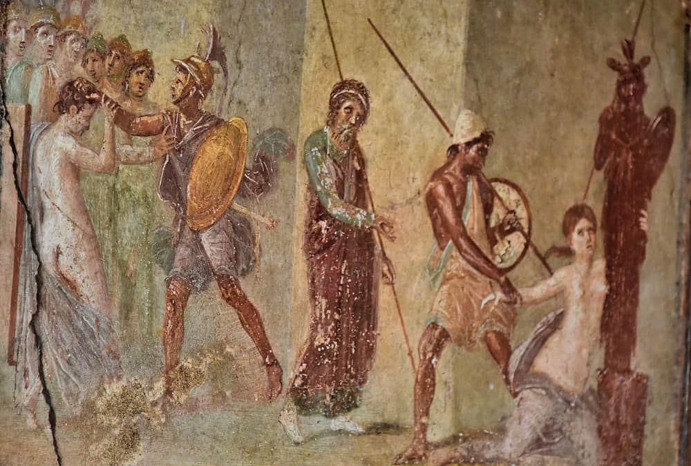 Las frescoes importantes en Pompeya; Casa Menander
