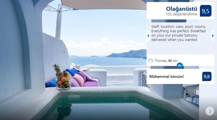 honeymoon suites and villas near beach in Oia, Santorini island