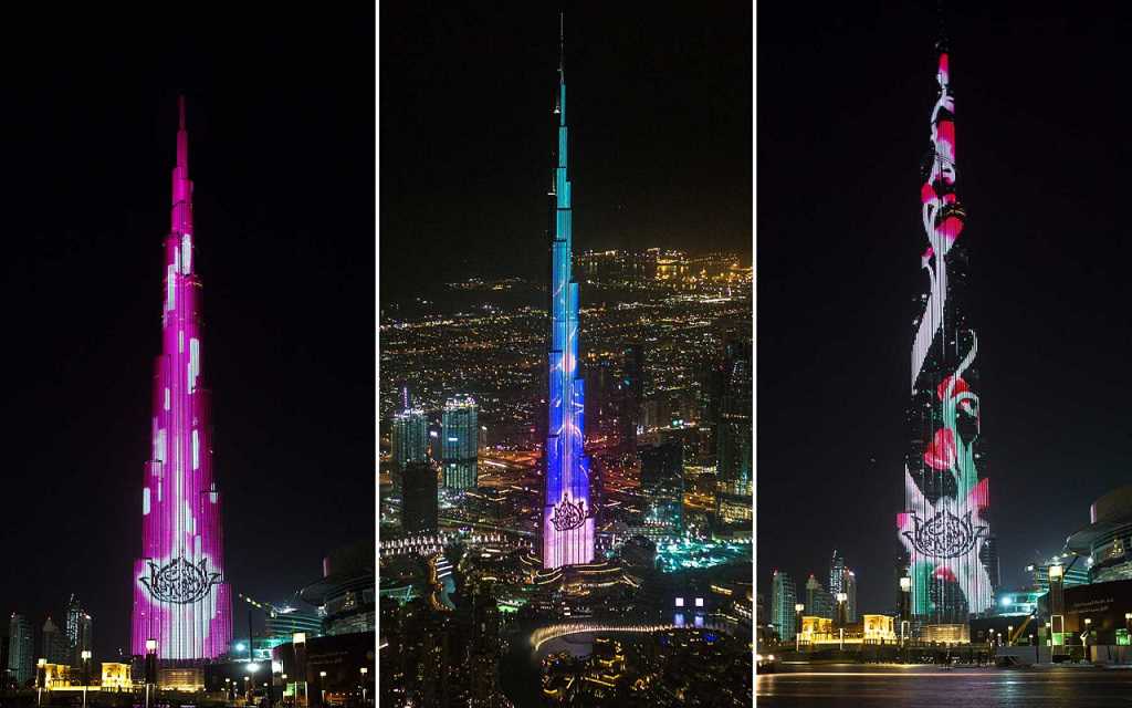 Burj Khalifa bei Nacht, Dubai, Vereinigte Arabische Emirate