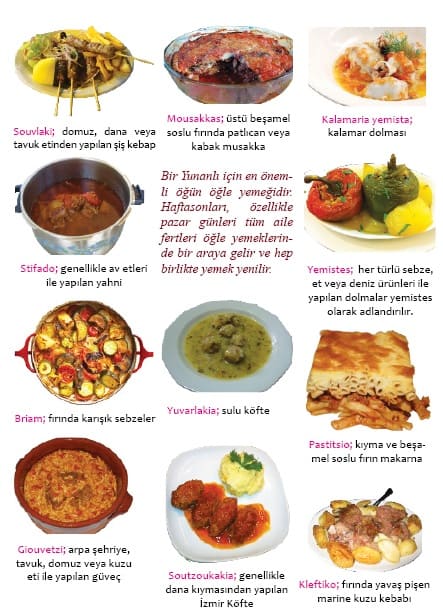 Yunanistan'a özgü ana yemeklerin bir araya geldiği renkli ve iştah açıcı bir seçki